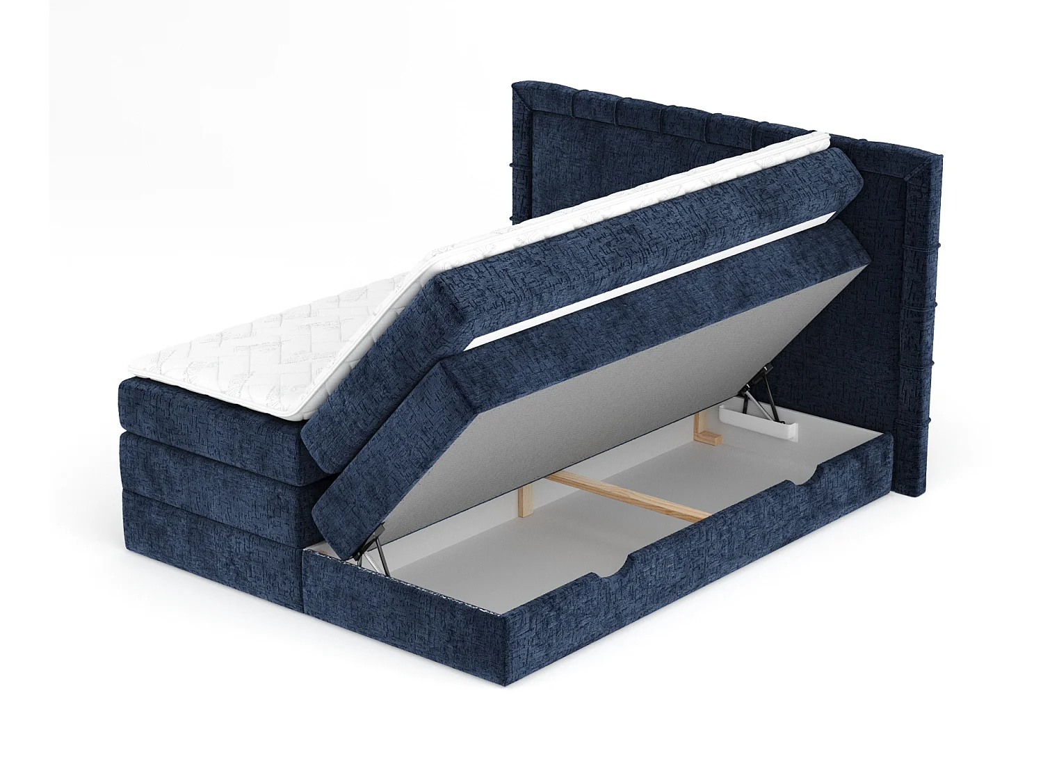 Boxspringbett aus Chenille-Stoff Rosabel - Matratze - Toppermatratze - 140x200 cm - marineblau