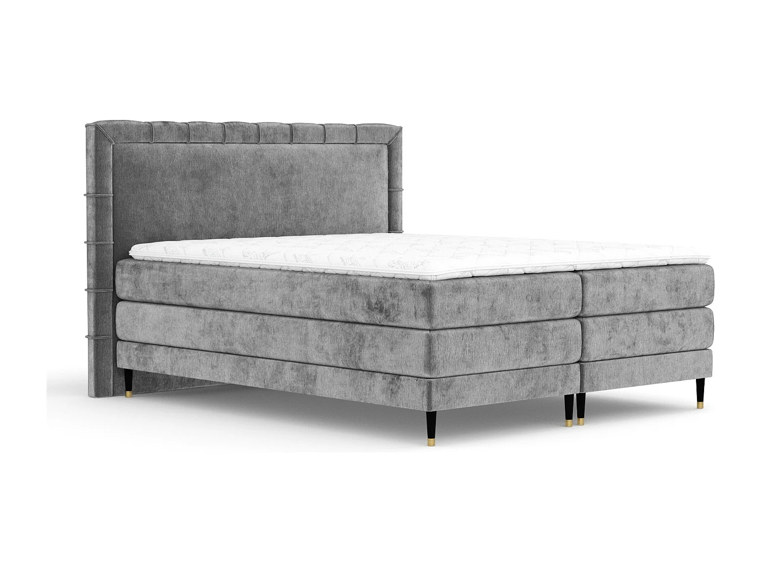Boxspringbett aus Chenille-Stoff Rimini - Matratze - Toppermatratze - 200x200 cm - grau