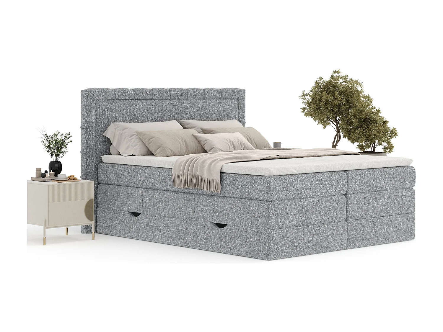 Boxspringbett aus Boucle-Stoff Rosabel - matelas - surmatelas - 160x200 cm - grau