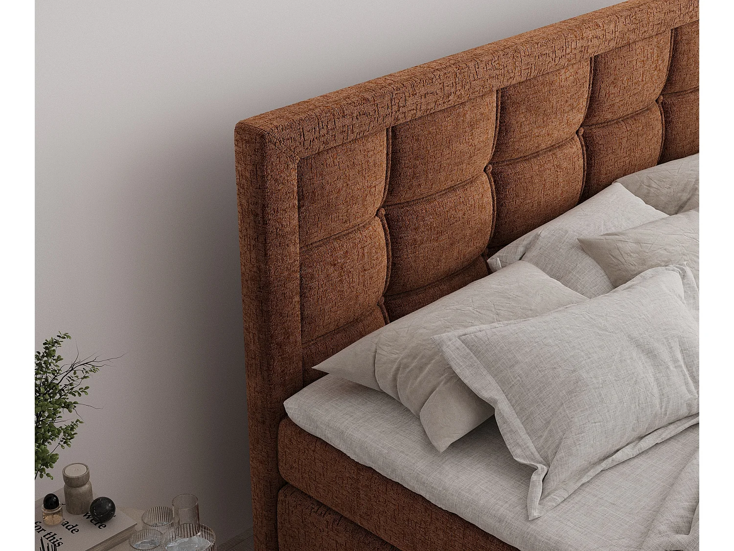 Boxspringbett aus Chenille-Stoff Ambrosia - Matratze - Toppermatratze - 140x200 cm - kupferfarbe