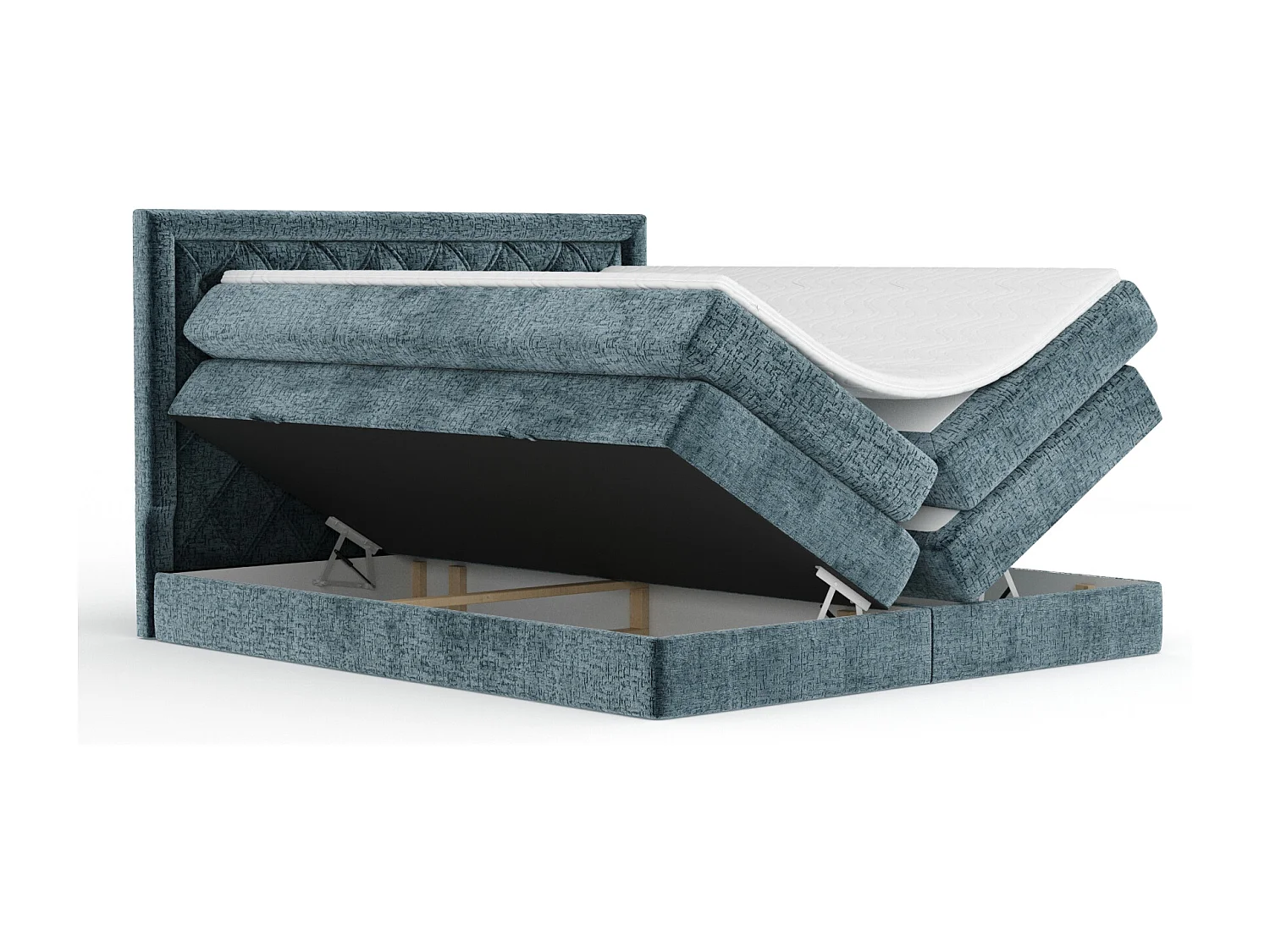 Boxspringbett aus Chenille-Stoff Aurelia - Matratze - Toppermatratze - 160x200 cm - blau