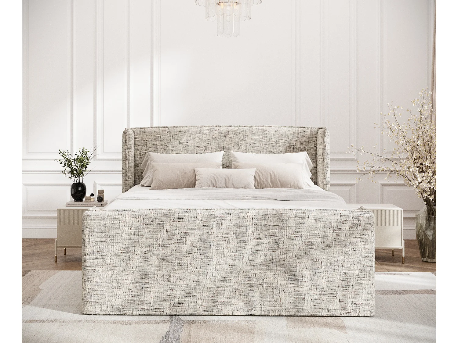 Boxspringbett aus Webstoff Freeland - Matratze - Toppermatratze - 140x200 cm - beige melange