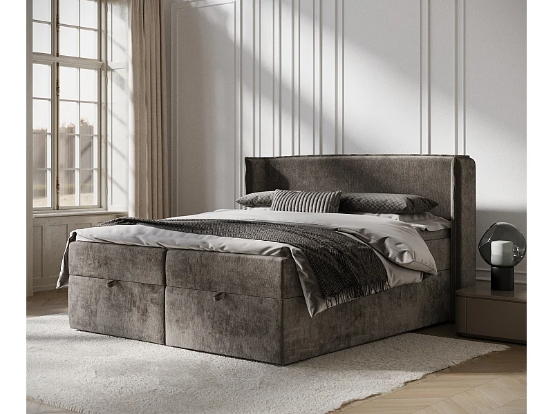 Lit boxspring en tissu chenille Passion - matelas - surmatelas - 140x200 cm - brun