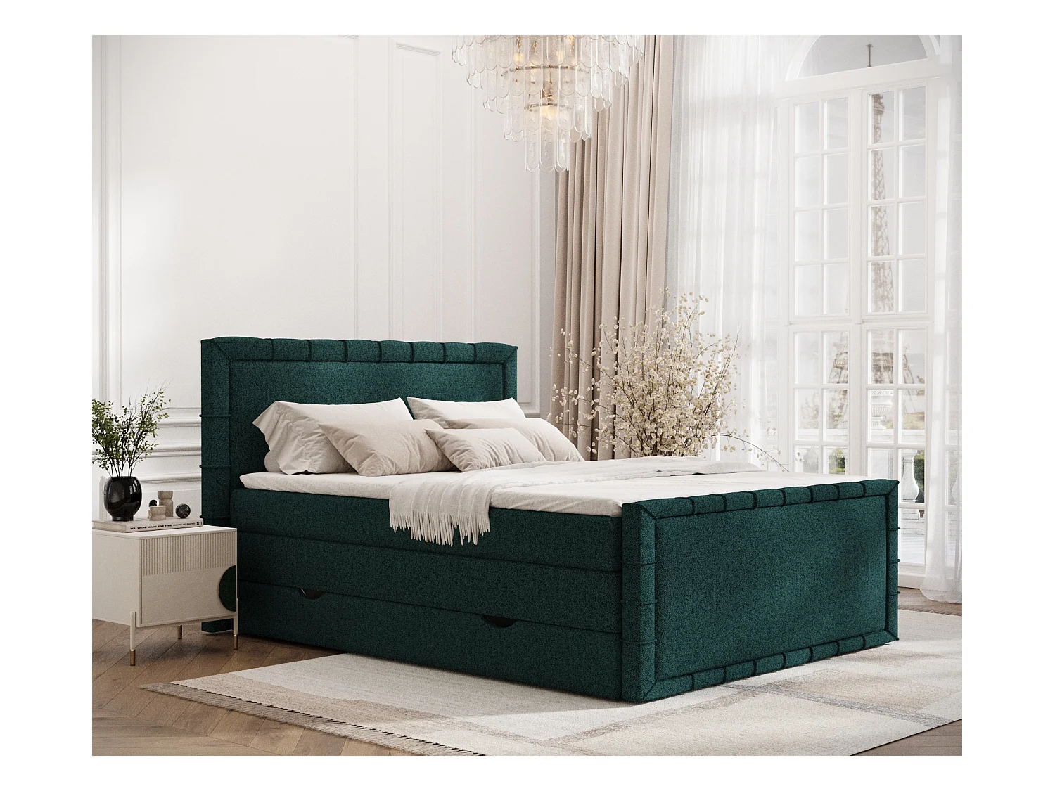 Lit boxspring en toile tissée Estelle - matelas - surmatelas - 200x200 cm - vert