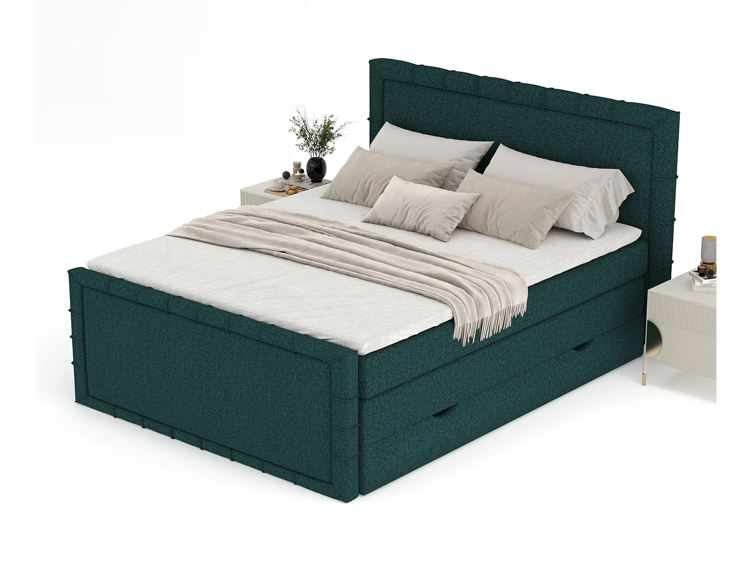 Boxspringbett im Webstoff Estelle - Matratze - Topper - 200x200 cm - grün