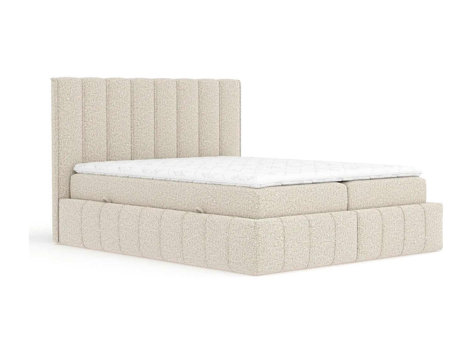 Boxspringbett aus Boucle-Stoff Moretti - Matratze - Toppermatratze - 160x200 cm - beige
