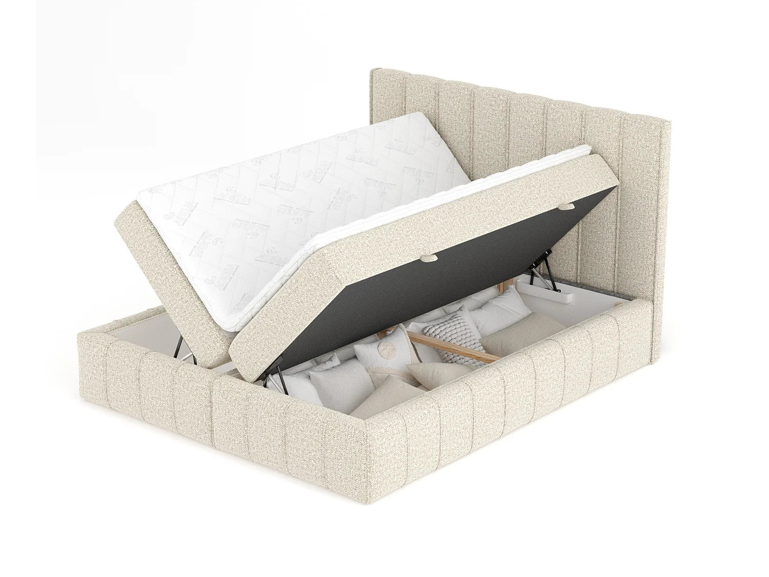 Boxspringbett aus Boucle-Stoff Moretti - Matratze - Toppermatratze - 160x200 cm - beige