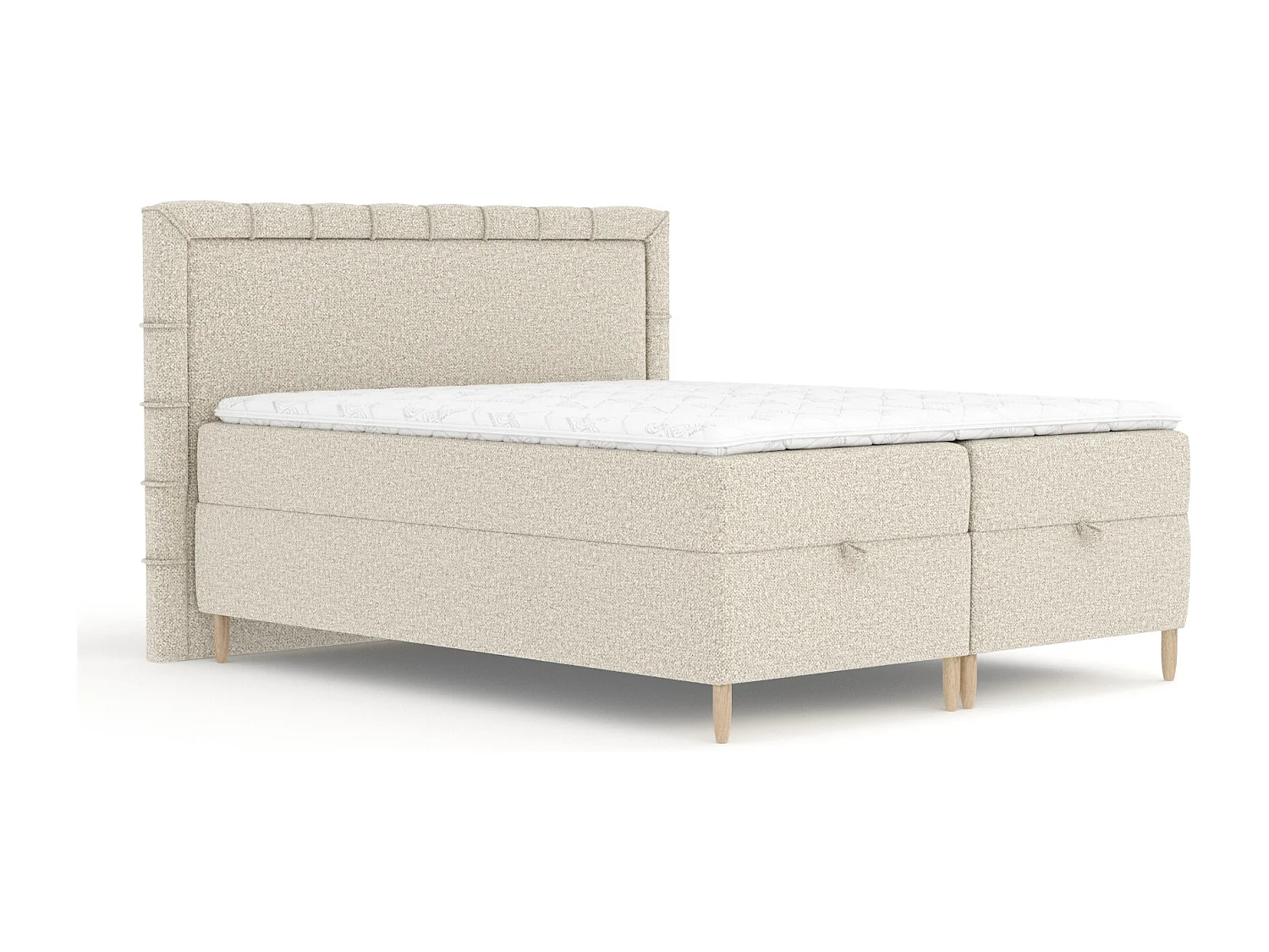 Łóżko boxspring w tkaninie boucle Voyage - materac - topper - 160x200 cm - beżowy