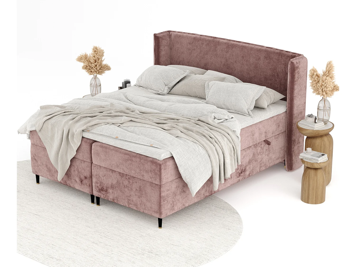 Lit boxspring en tissu chenille Segni - matelas - surmatelas - 140x200 cm - rose