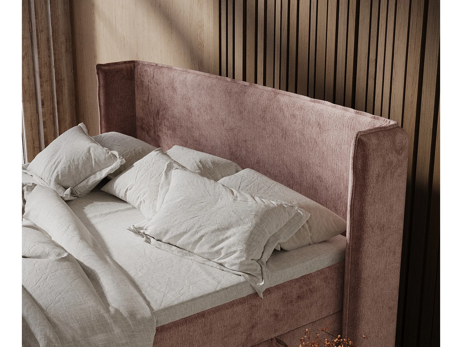 Lit boxspring en tissu chenille Segni - matelas - surmatelas - 140x200 cm - rose