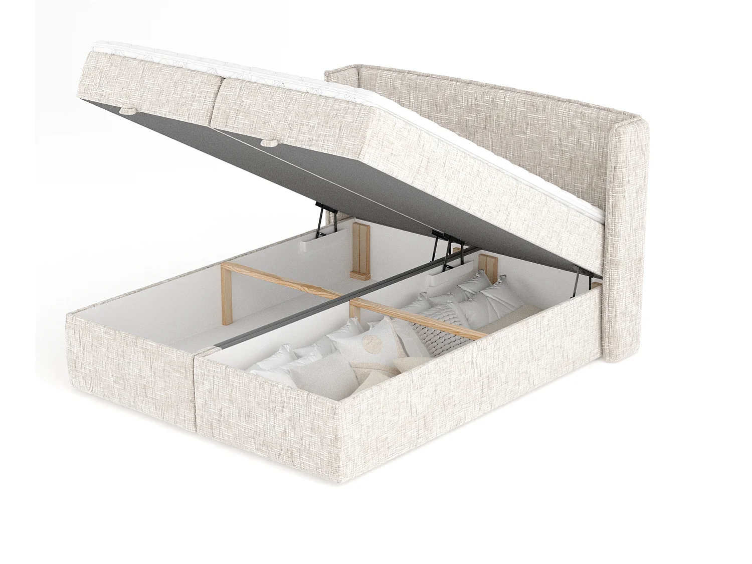 Lit boxspring en toile tissée Passion - matelas - surmatelas - 180x200 cm - creme