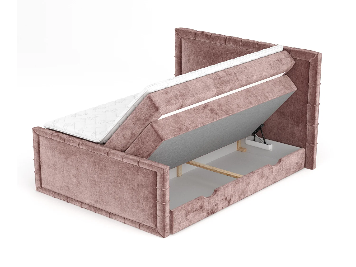 Boxspringbett im Chenille-Stoff Estelle - Matratze - Topper - 160x200 cm - rosa