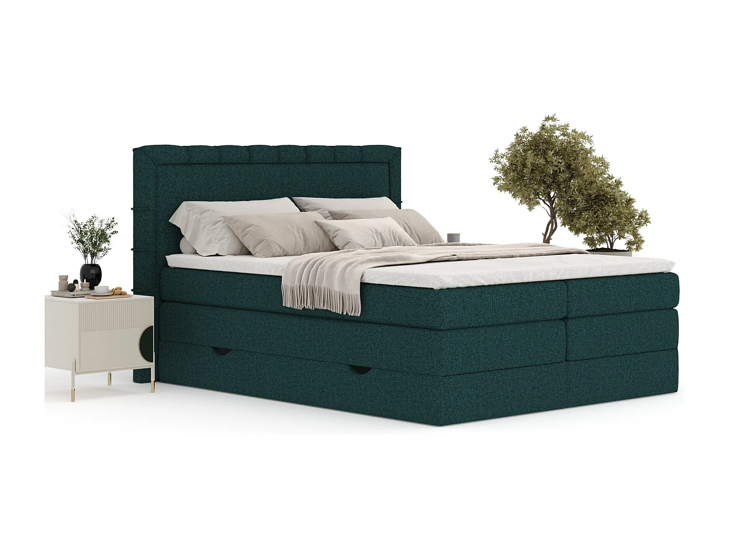 Boxspringbett aus Webstoff Rosabel - Matratze - Toppermatratze - 140x200 cm - grün