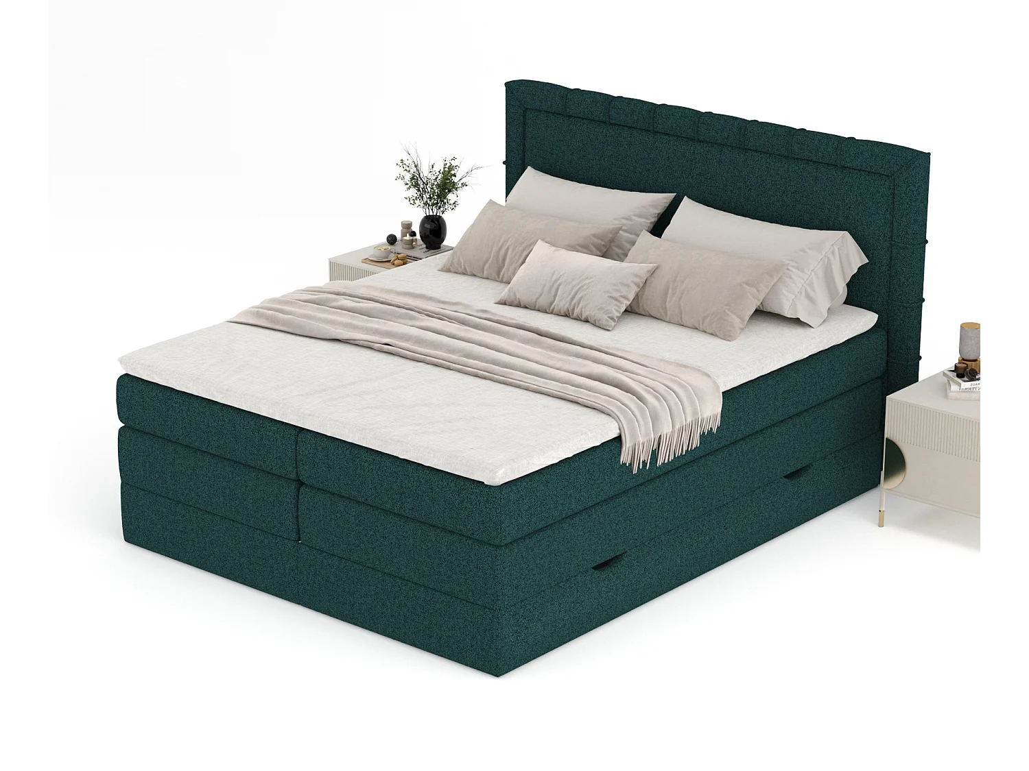 Boxspringbett aus Webstoff Rosabel - Matratze - Toppermatratze - 140x200 cm - grün