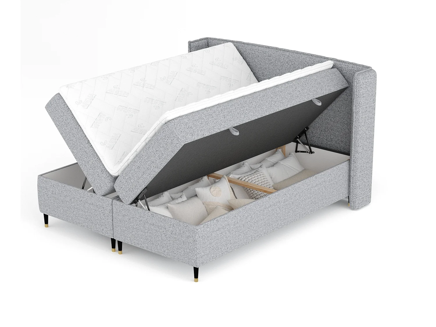 Boxspringbett aus Webstoff Segni - Matratze - Toppermatratze - 140x200 cm - grau