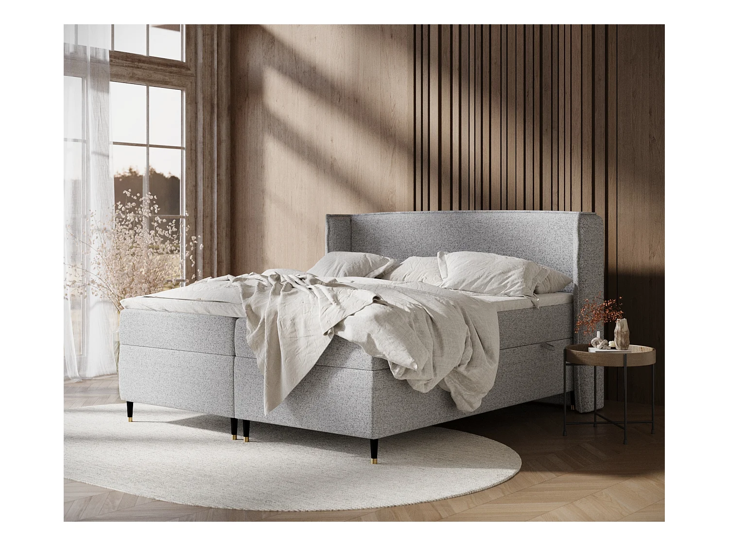Lit boxspring en toile tissée Segni - matelas - surmatelas - 140x200 cm - gris