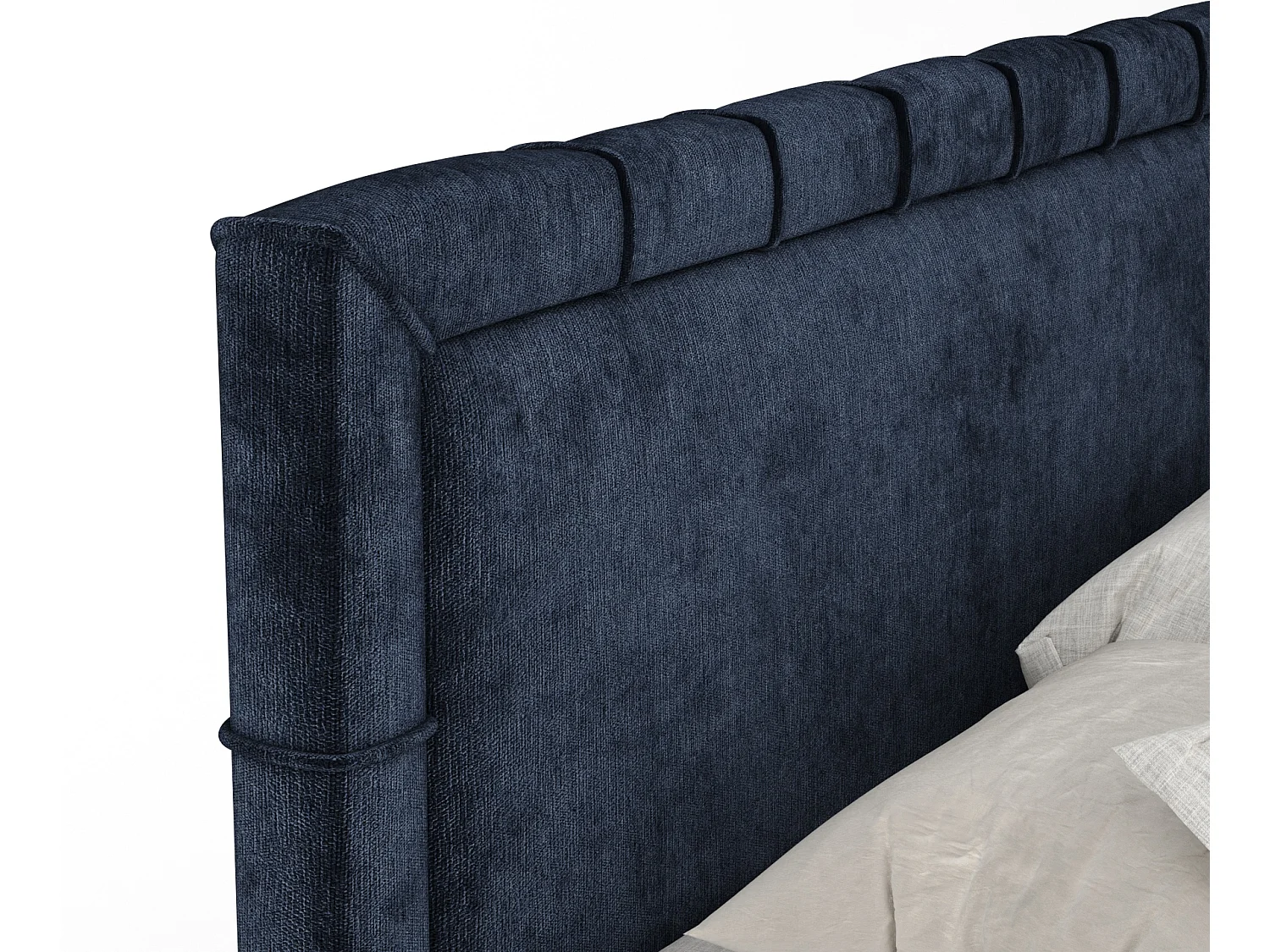 Boxspringbett aus Chenille-Stoff Voyage - Matratze - Toppermatratze - 140x200 cm - marineblau