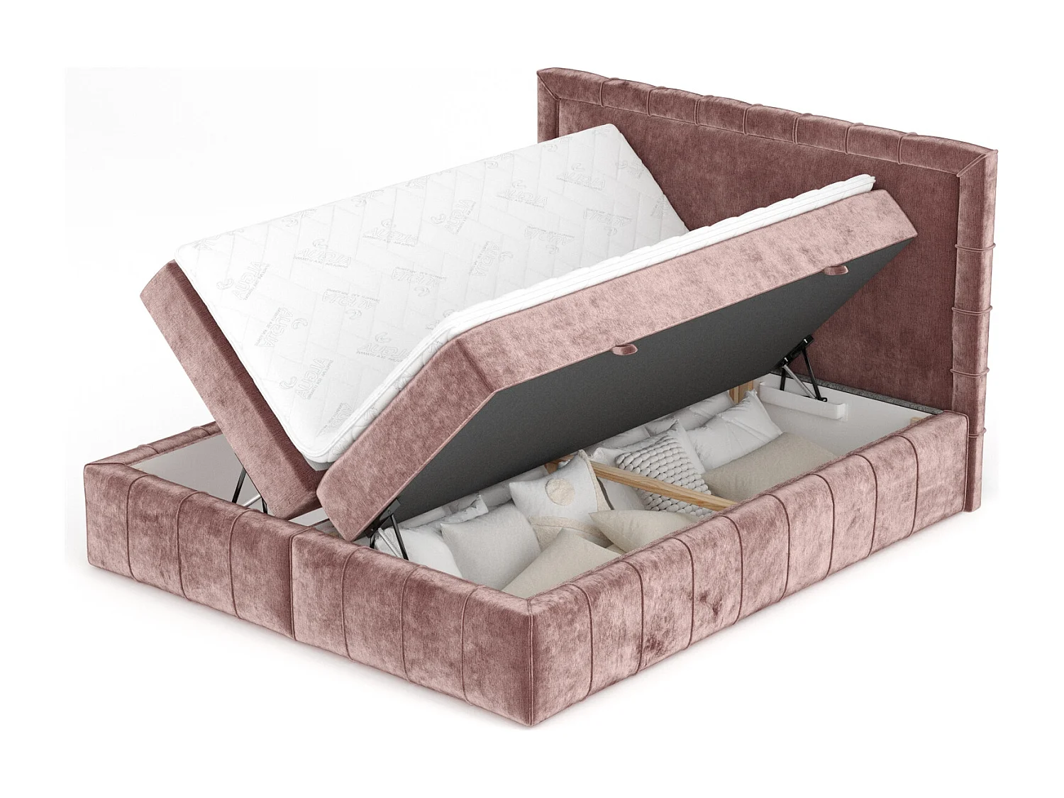 Boxspringbett aus Chenille-Stoff Sundown - Matratze - Toppermatratze - 160x200 cm - rosa