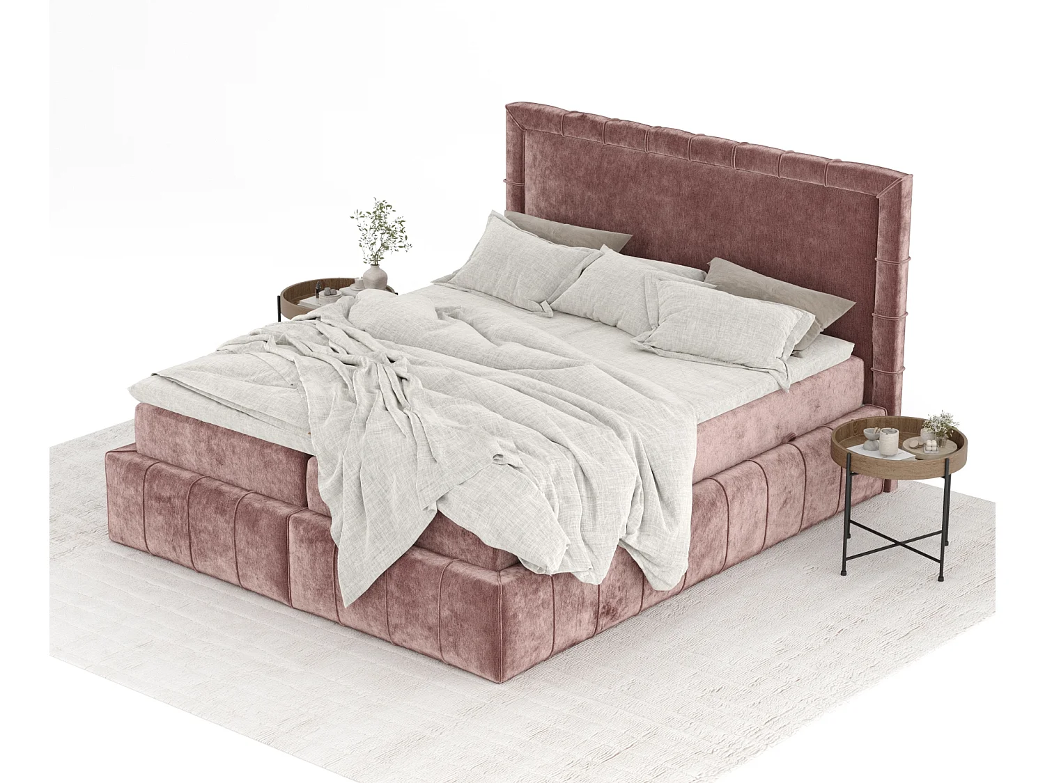 Boxspringbett aus Chenille-Stoff Sundown - Matratze - Toppermatratze - 160x200 cm - rosa