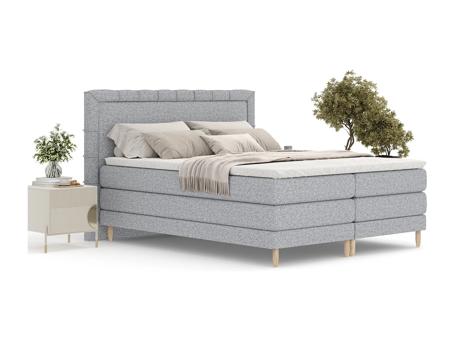 Boxspringbett aus Webstoff Rimini - Matratze - Toppermatratze - 140x200 cm - grau