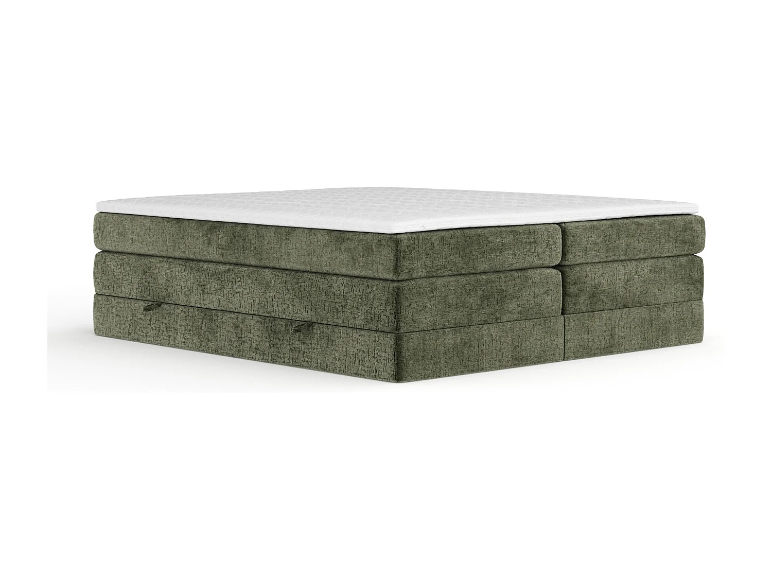 Lit boxspring en tissu chenille Juniper - matelas - surmatelas - 140x200 cm - vert olive