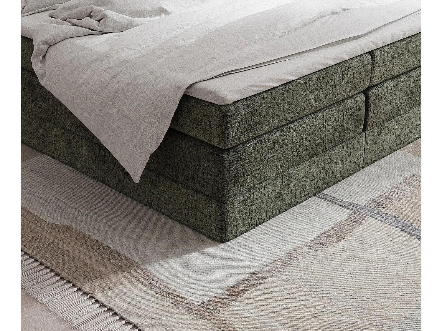 Lit boxspring en tissu chenille Juniper - matelas - surmatelas - 140x200 cm - vert olive
