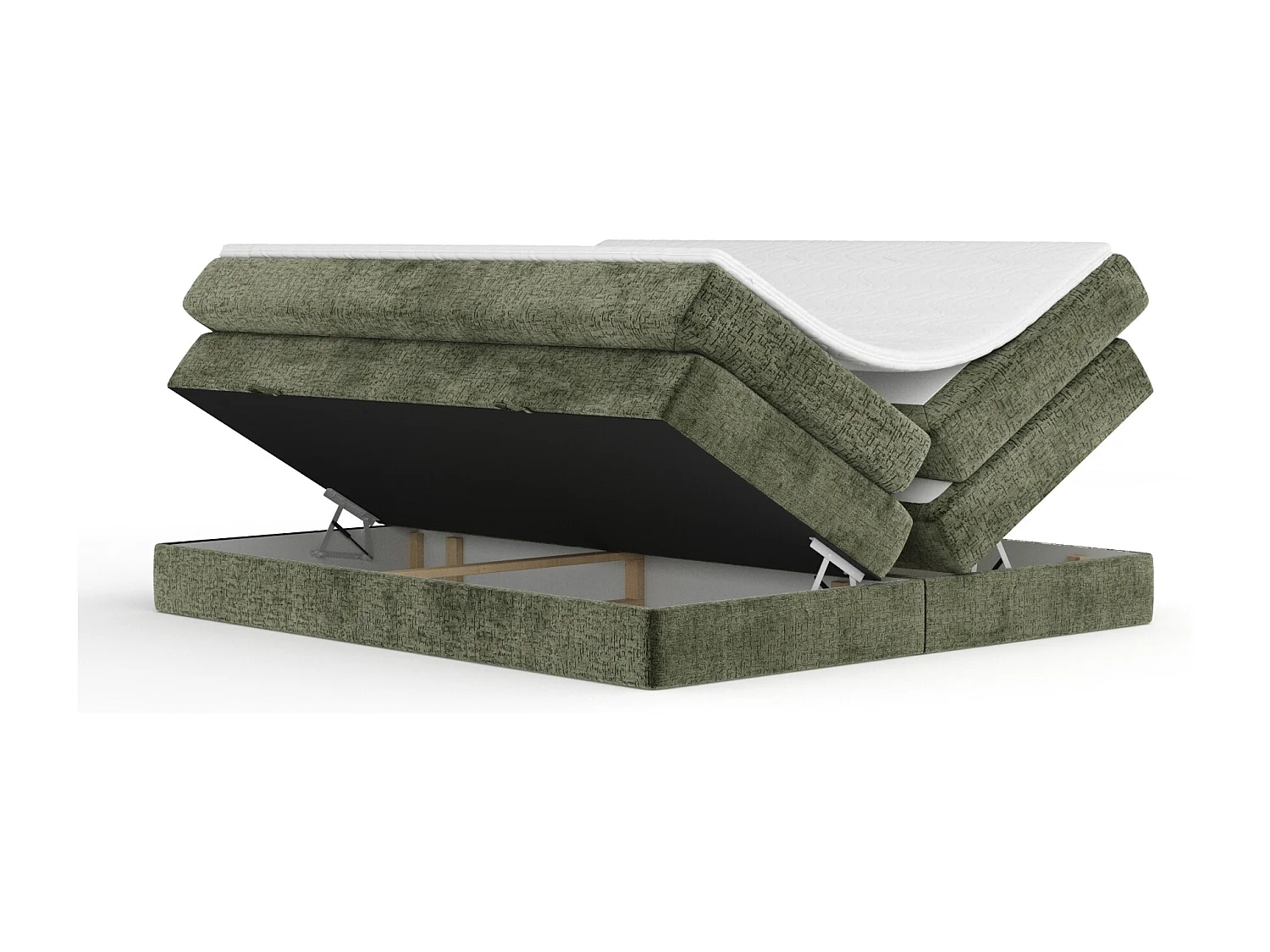 Boxspringbett aus Chenille-Stoff Juniper - Matratze - Toppermatratze - 140x200 cm - olivenfarbe