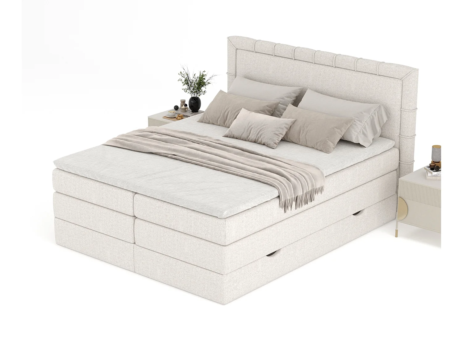 Lit boxspring en toile tissée Rosabel - matelas - surmatelas - 200x200 cm - beige