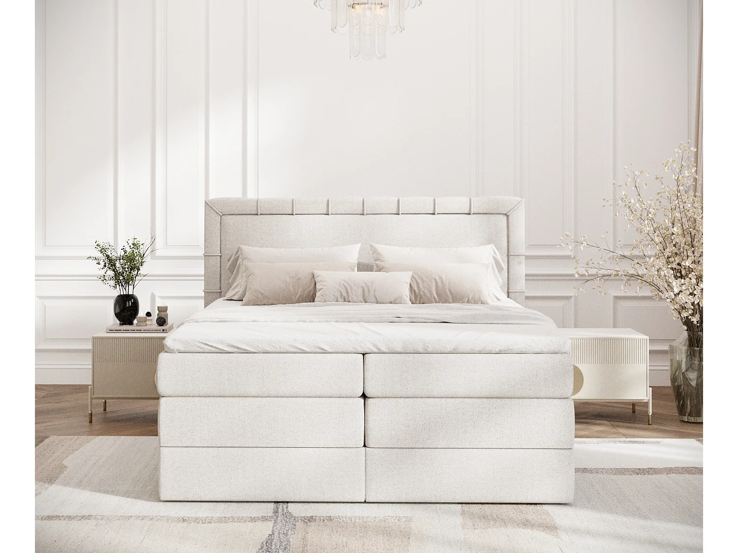 Lit boxspring en toile tissée Rosabel - matelas - surmatelas - 200x200 cm - beige