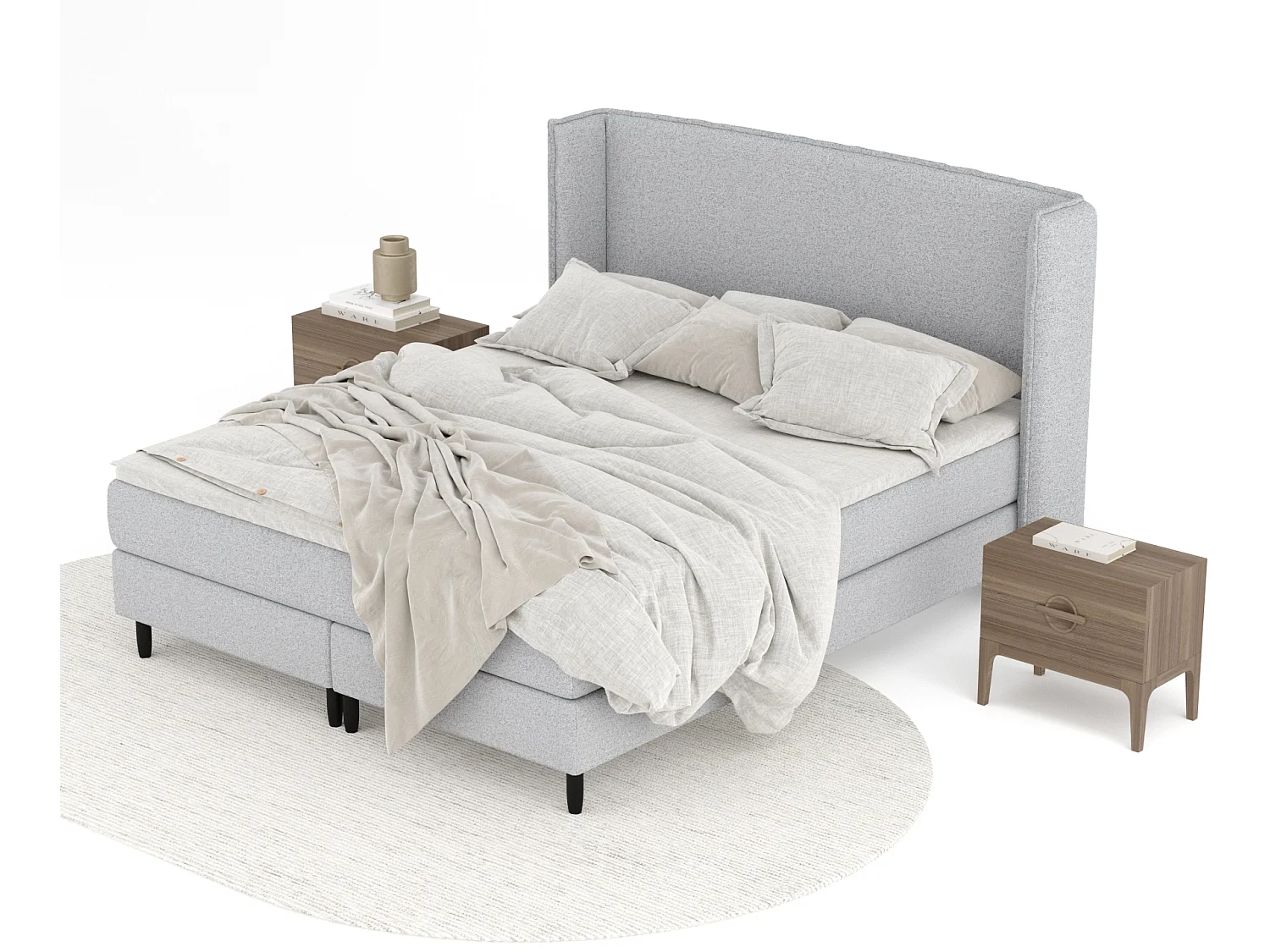 Boxspringbett aus Webstoff Ardis - Matratze - Toppermatratze - 160x200 cm - hellgrau