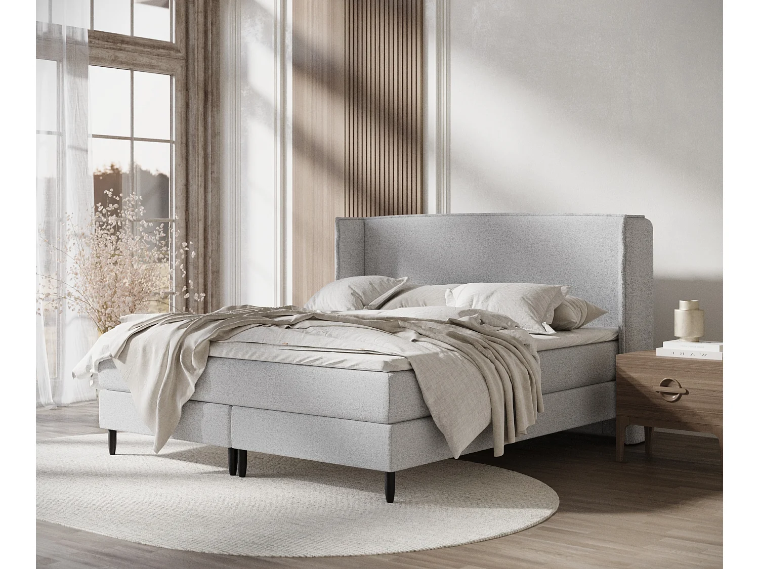 Lit boxspring en toile tissée Ardis - matelas - surmatelas - 160x200 cm - gris clair