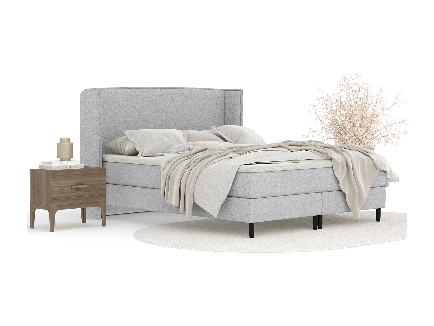 Lit boxspring en toile tissée Ardis - matelas - surmatelas - 160x200 cm - gris clair