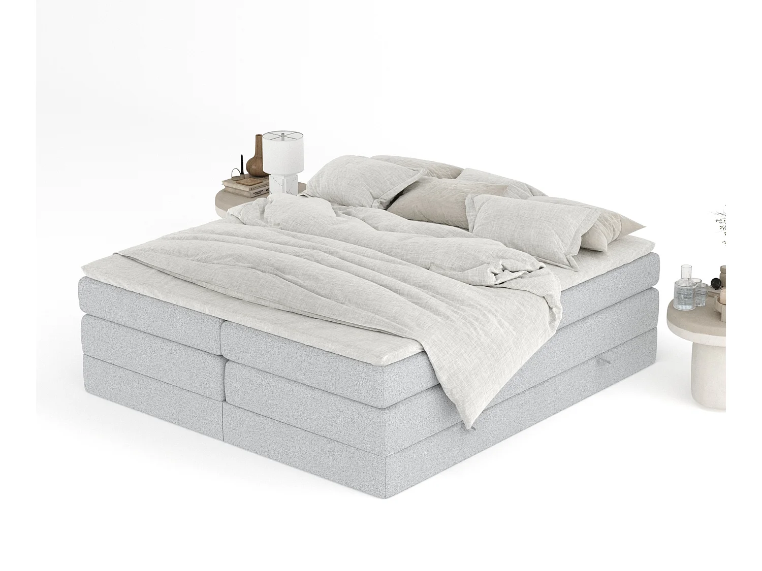 Lit boxspring en toile tissée Juniper - matelas - surmatelas - 140x200 cm - gris clair