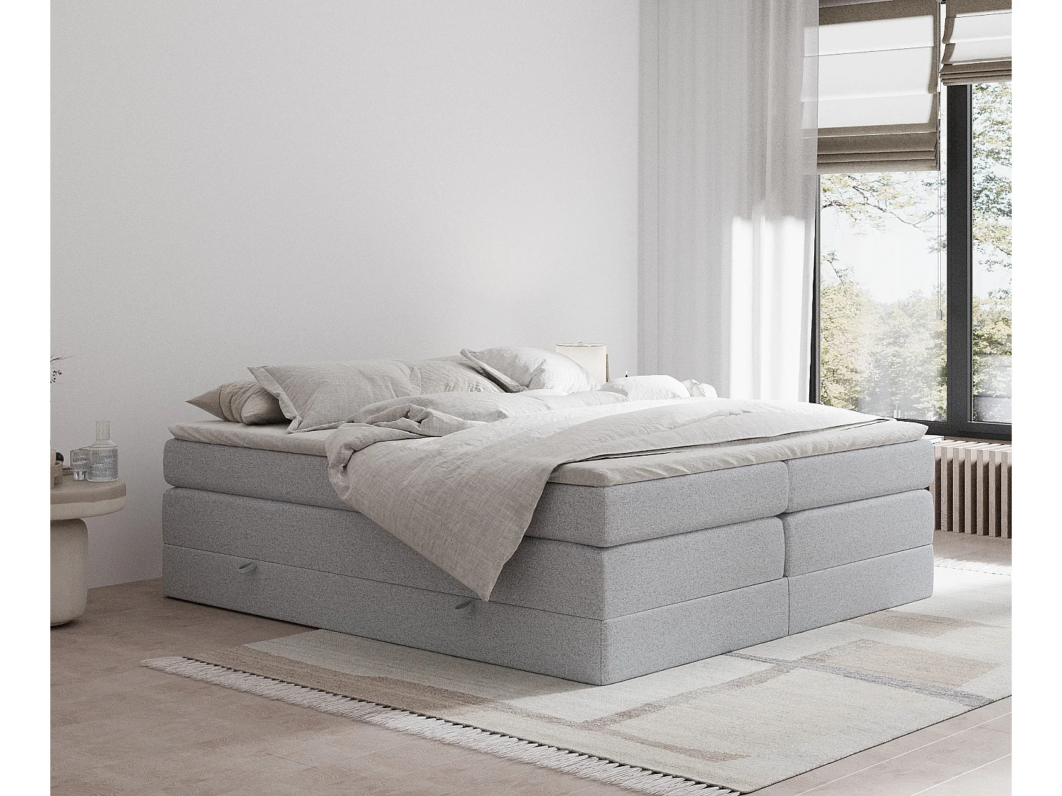 Boxspringbett aus Webstoff Juniper - Matratze - Toppermatratze - 140x200 cm - hellgrau
