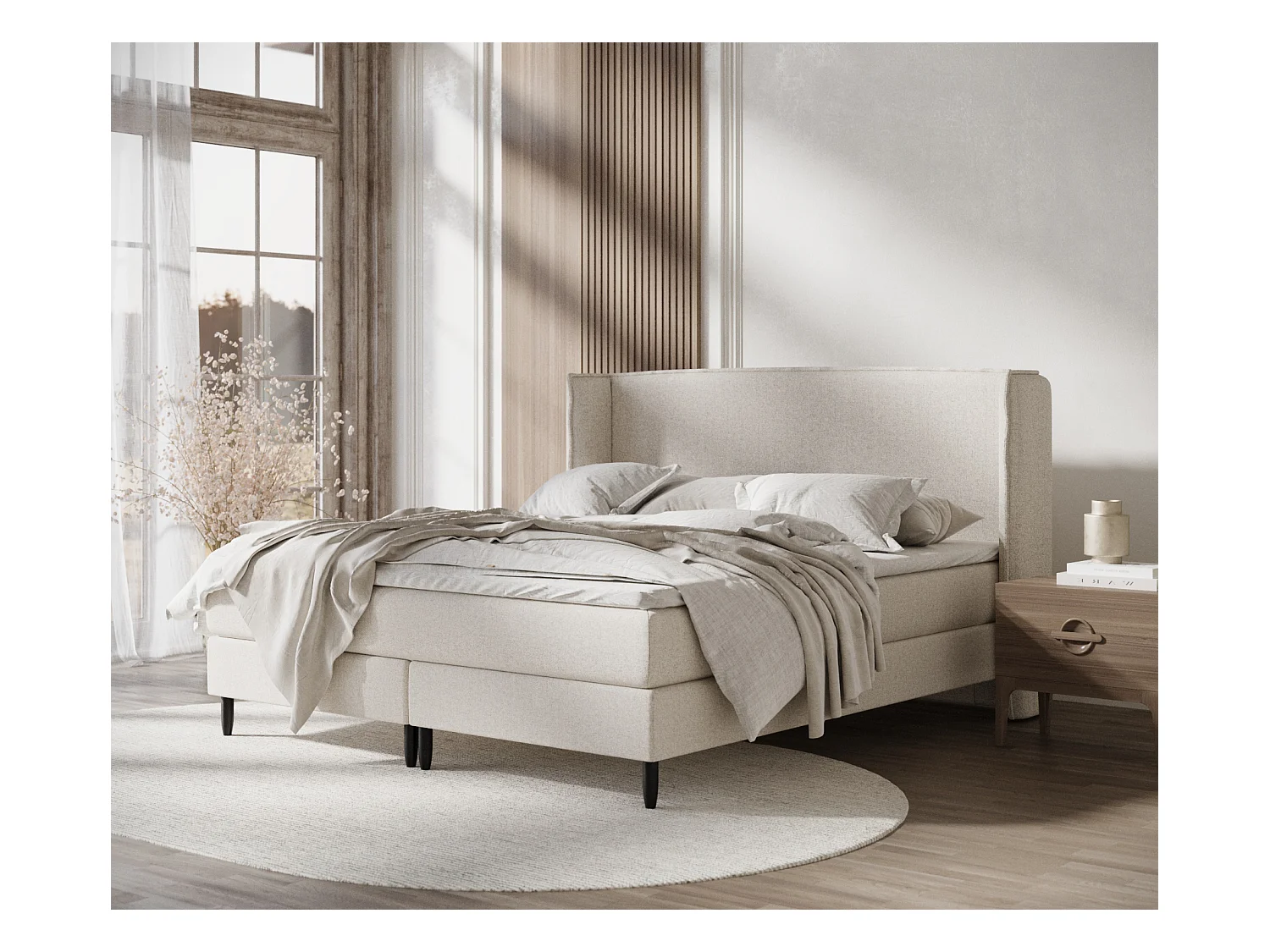 Lit boxspring en toile tissée Ardis - matelas - surmatelas - 160x200 cm - beige