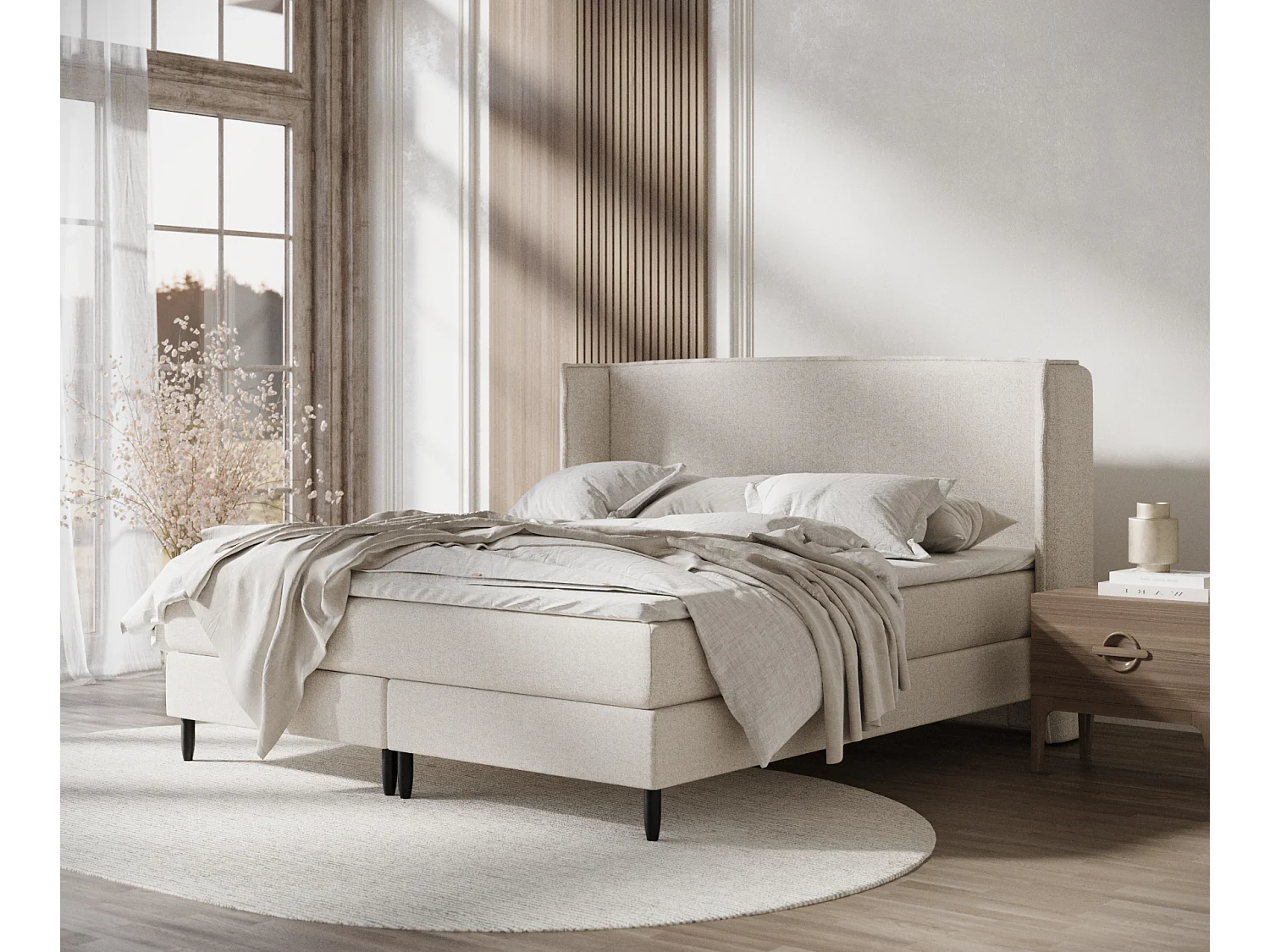 Boxspringbett aus Webstoff Ardis - Matratze - Toppermatratze - 160x200 cm - beige