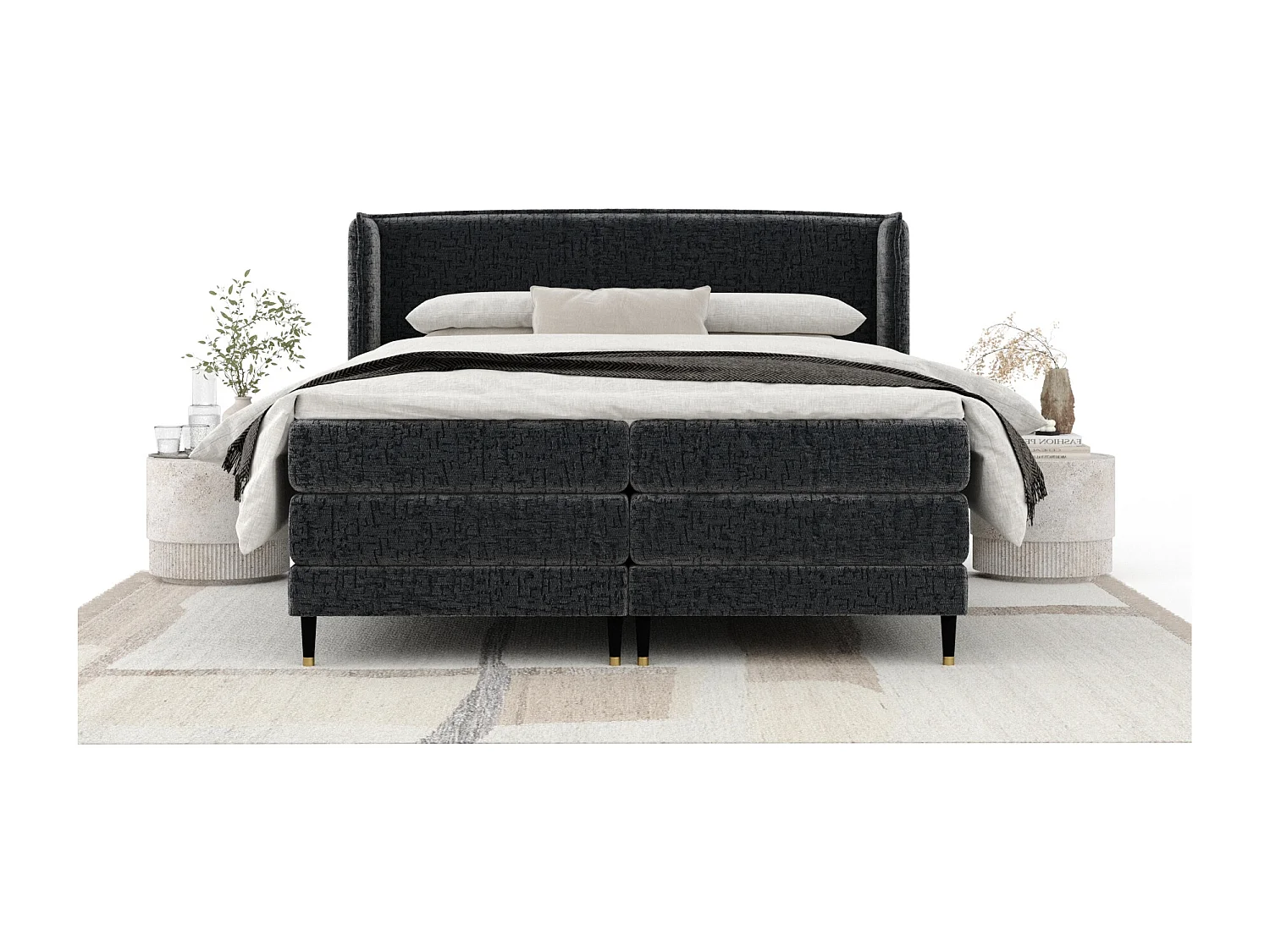 Lit boxspring en tissu chenille Carizzo - matelas - surmatelas - 140x200 cm - anthracite