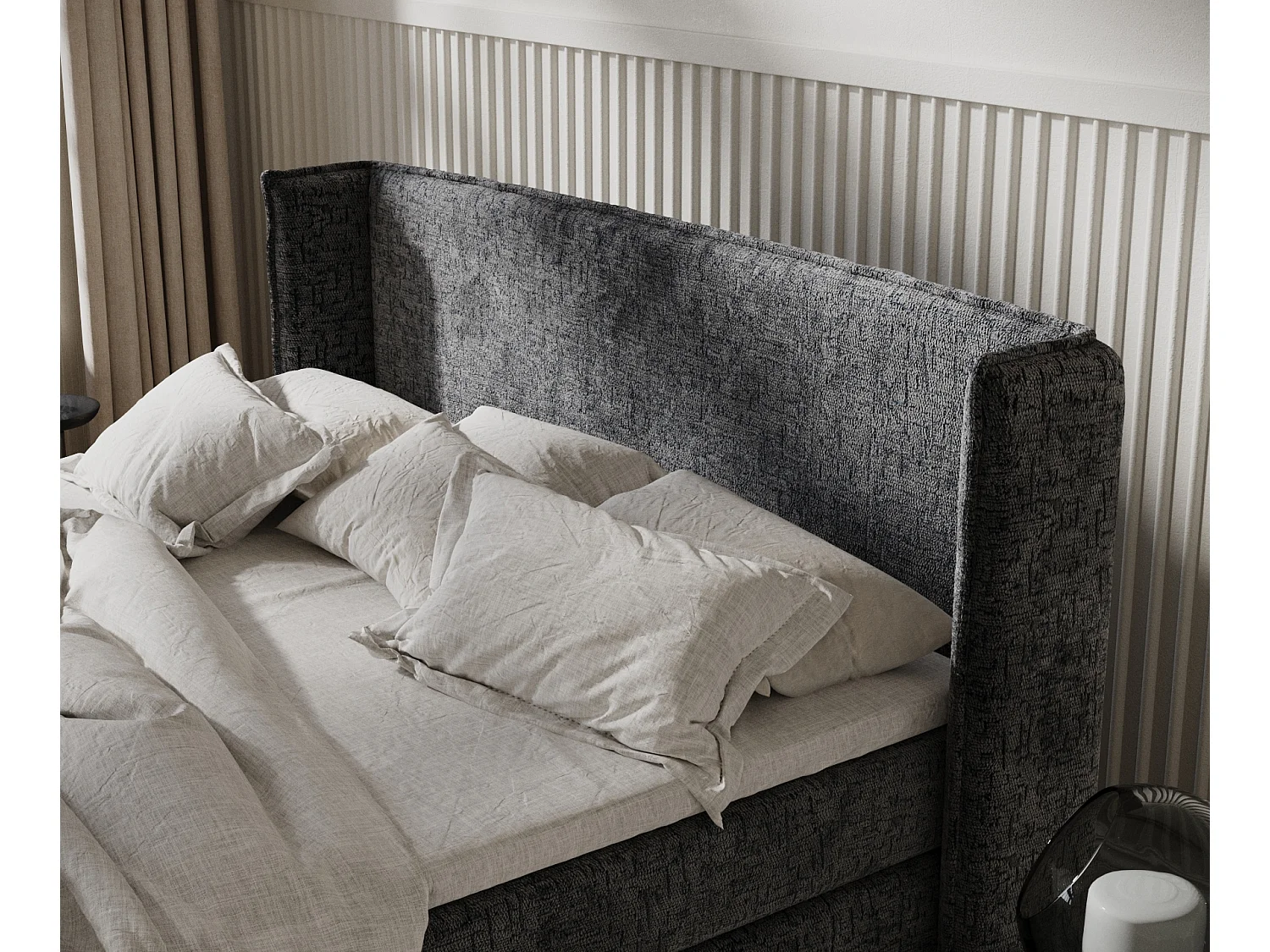 Boxspringbett aus Chenille-Stoff Carizzo - Matratze - Toppermatratze - 140x200 cm - anthrazit