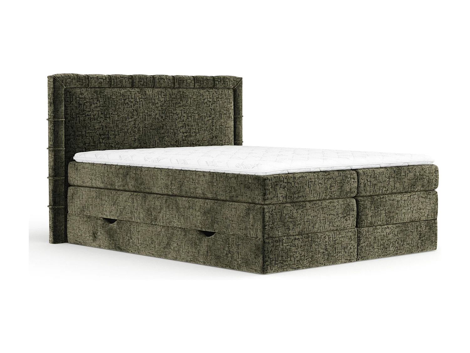Boxspringbett aus Chenille-Stoff Rosabel - Matratze - Toppermatratze - 180x200 cm - olivenfarbe