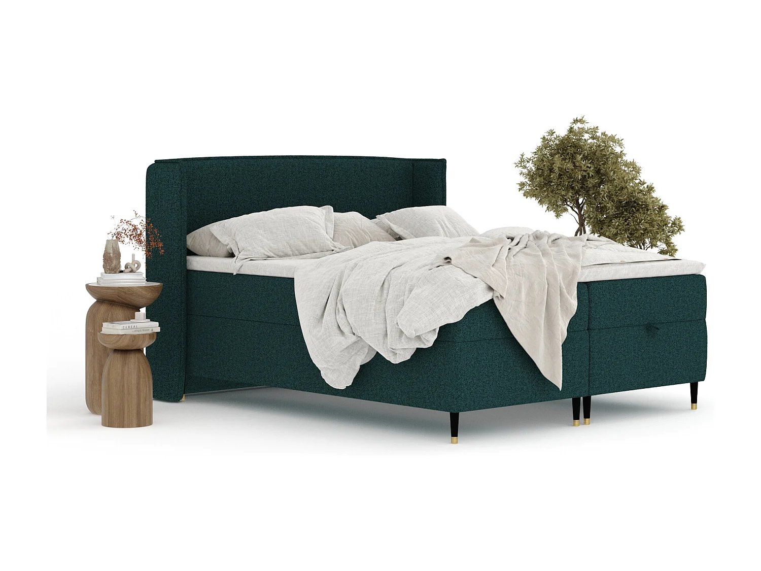 Boxspringbett aus Webstoff Monpelli - Matratze - Toppermatratze - 160x200 cm - grün
