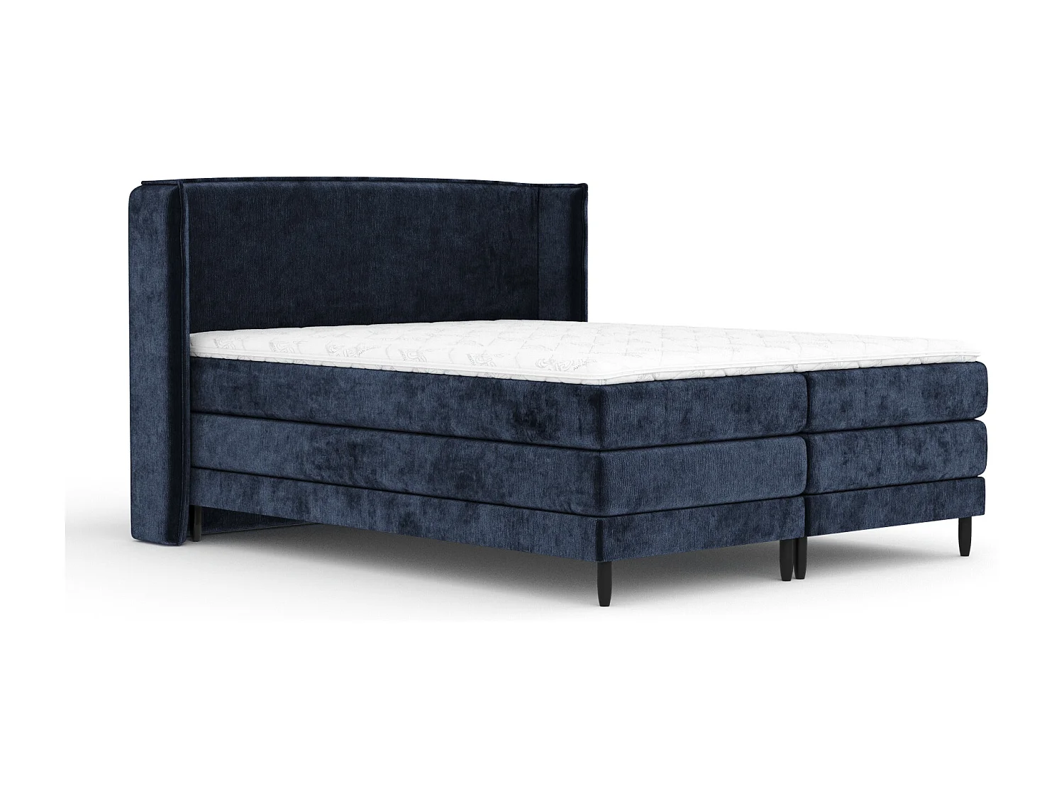 Lit boxspring en tissu chenille Carizzo - matelas - surmatelas - 180x200 cm - bleu marine