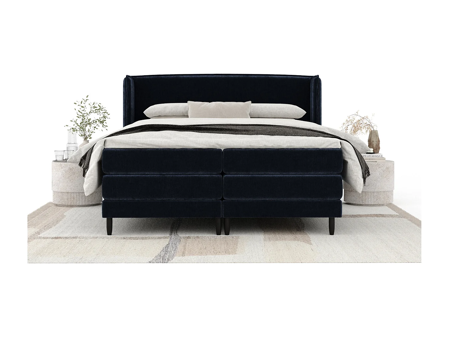 Boxspringbett aus Chenille-Stoff Carizzo - Matratze - Toppermatratze - 180x200 cm - marineblau