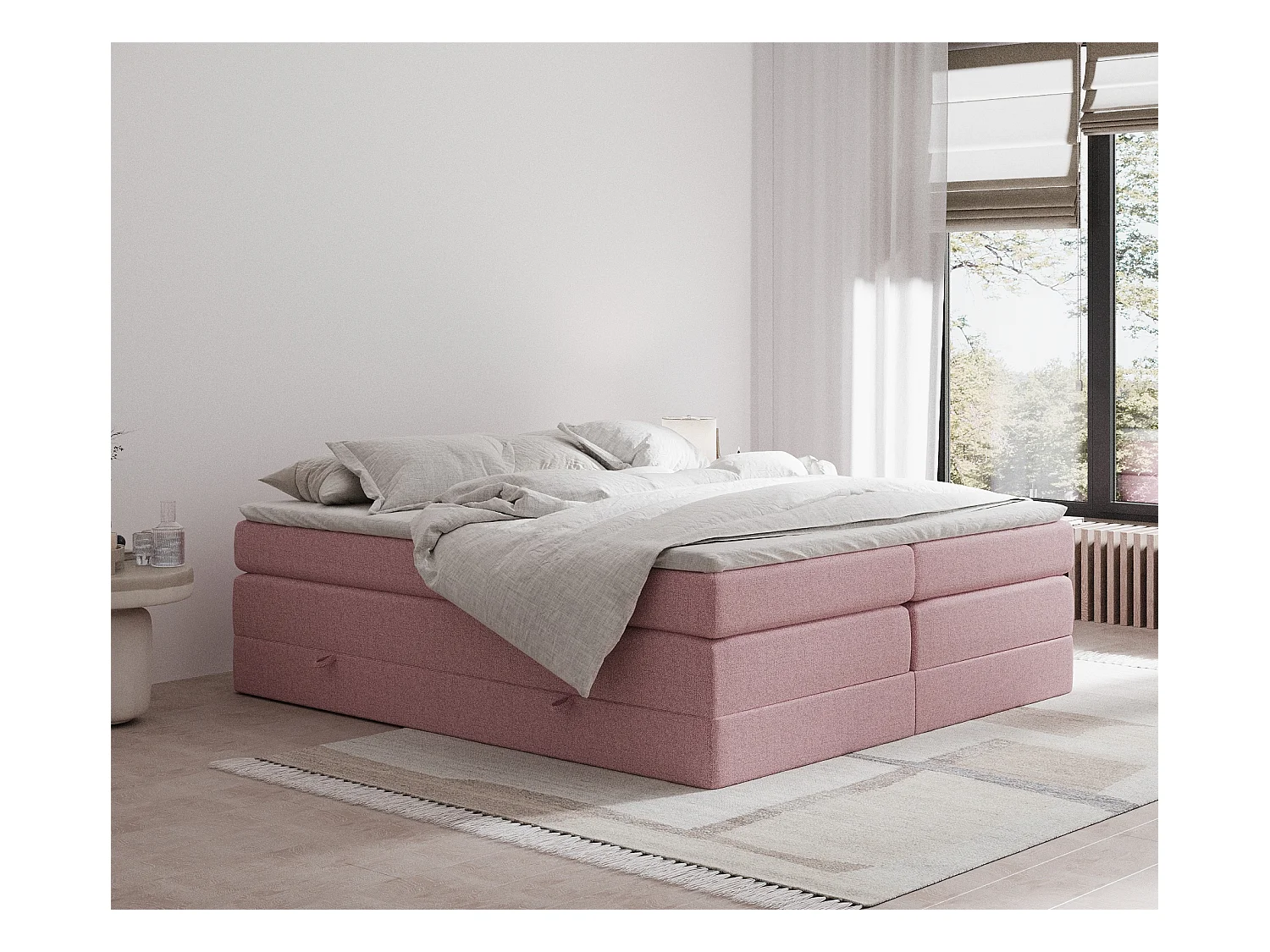 Lit boxspring en toile tissée Juniper - matelas - surmatelas - 140x200 cm - rose