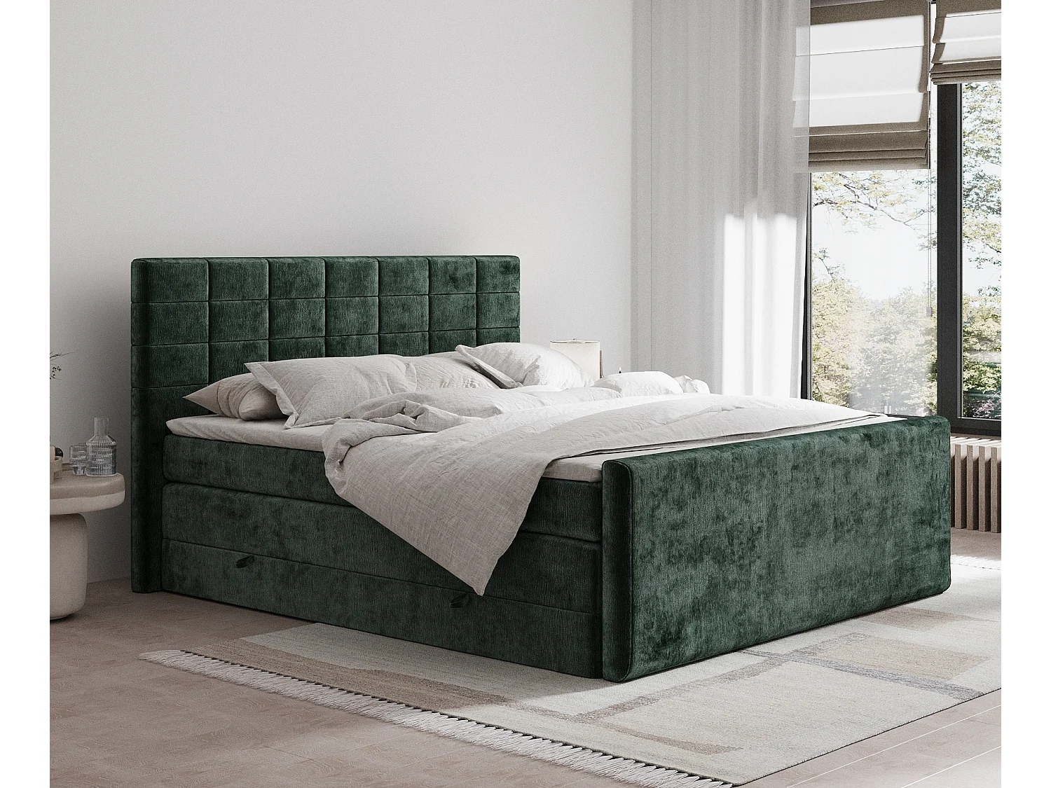 Lit boxspring en tissu chenille Ava - matelas - surmatelas - 160x200 cm - vert