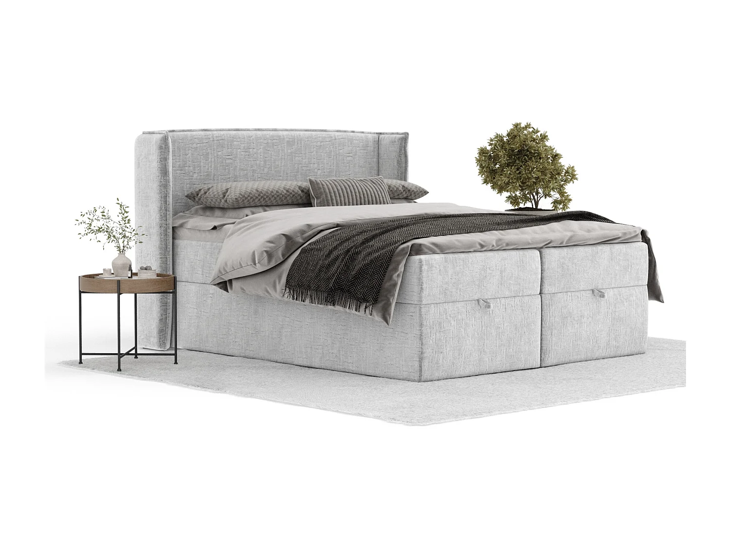 Boxspringbett aus Chenille-Stoff Passion - Matratze - Toppermatratze - 200x200 cm - hellgrau