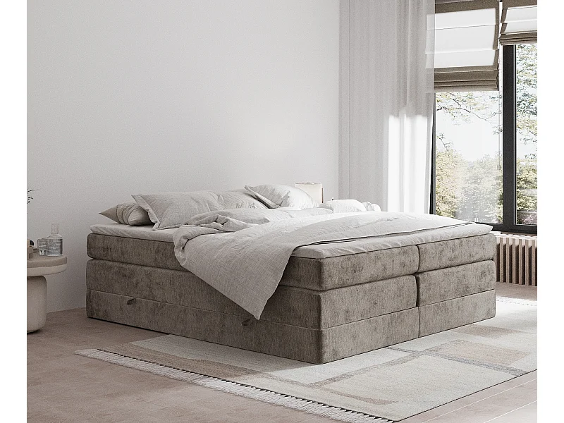 Boxspringbett aus Chenille-Stoff Juniper - Matratze - Toppermatratze - 200x200 cm - braun