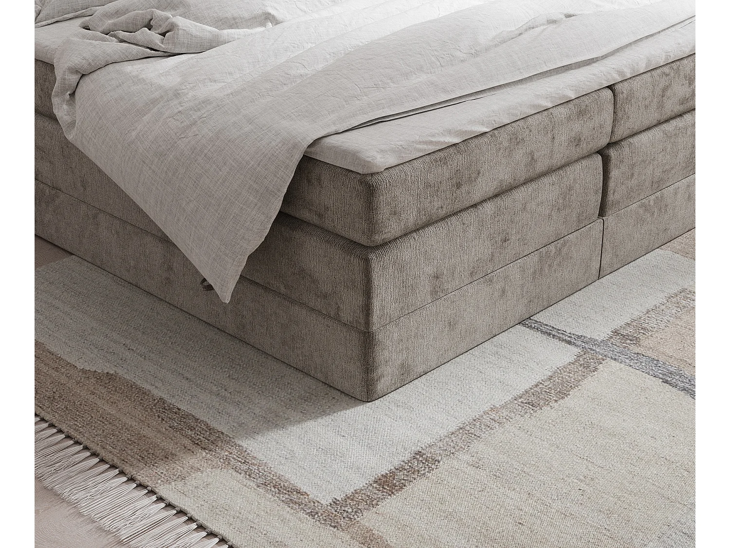 Boxspringbett aus Chenille-Stoff Juniper - Matratze - Toppermatratze - 200x200 cm - braun
