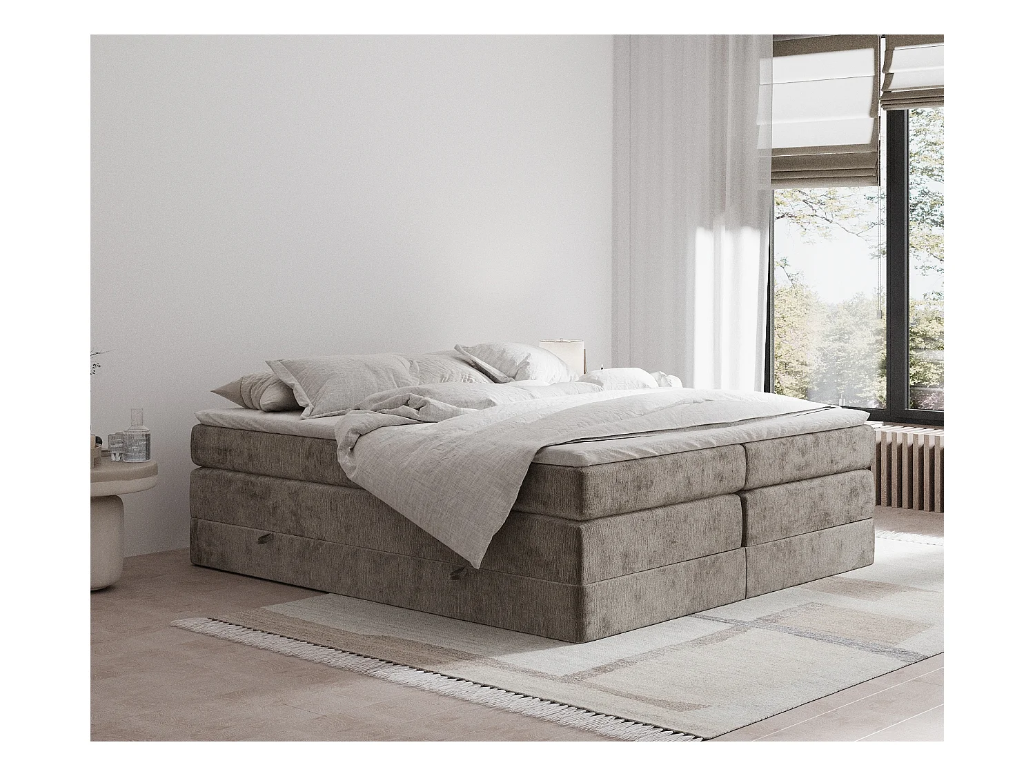 Lit boxspring en tissu chenille Juniper - matelas - surmatelas - 200x200 cm - brun