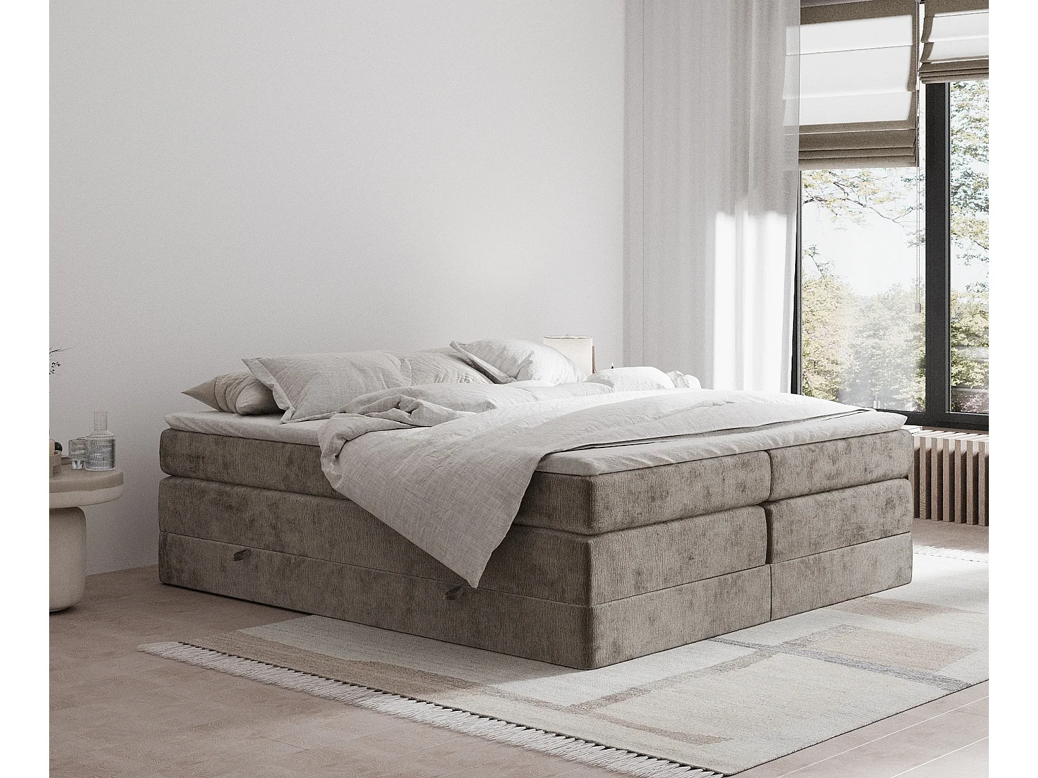 Lit boxspring en tissu chenille Juniper - matelas - surmatelas - 200x200 cm - brun