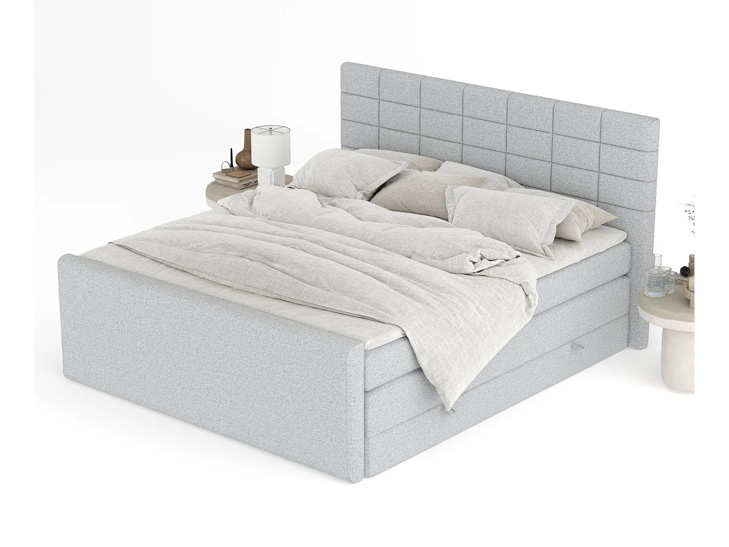 Lit boxspring en toile tissée Ava - matelas - surmatelas - 200x200 cm - gris clair